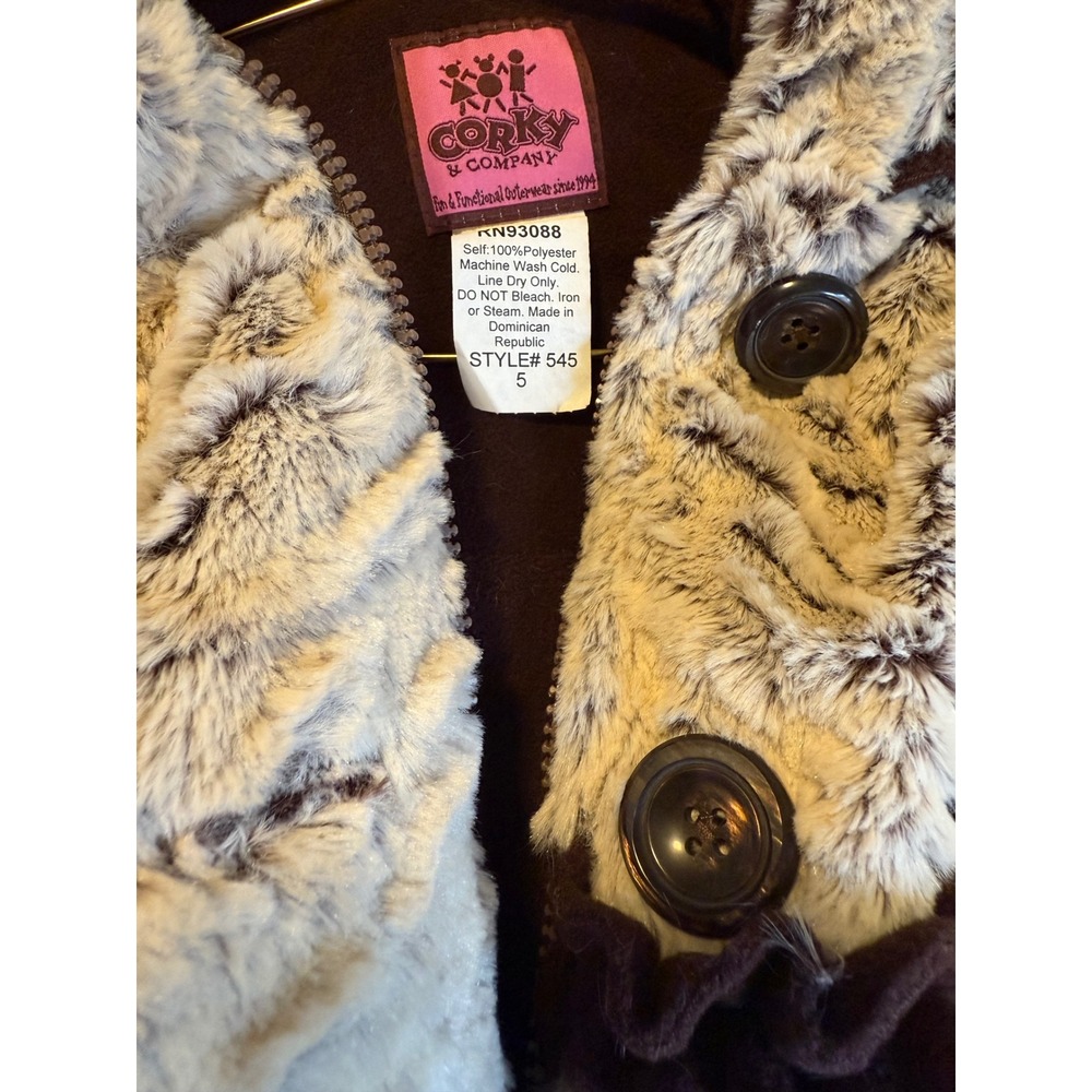 Corky & Company Kids Faux Fur Hooded Coat Brown‎ 5 boho whimsi fairy ruffle cozy